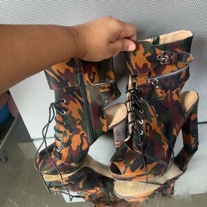 Camouflage Stiletto Booties Open Toe Heels